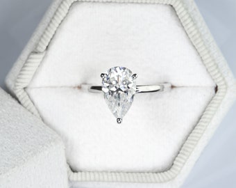 Pear Diamond Ring with Hidden Halo, 2.50 CT, Lab Grown Diamond Engagement Ring, 14k Solid Gold Ring, Dainty Engagement Ring