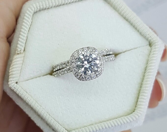 2 1/2 CT Sparkling Diamond Engagement Ring Set Round H/SI2 14K White Gold