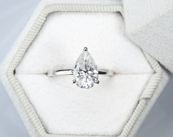 Pear Diamond Ring with Hidden Halo, Lab Grown Diamond Engagement Ring, 14K Solid Gold Ring, Dainty Engagement Ring, Promise Ring