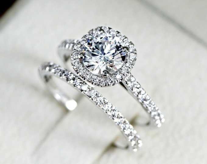 Halo Engagement Ring Set, Unique Bridal Ring Set, Wedding Ring Set, 2.50 ct Lab Grown Diamond Engagement Ring