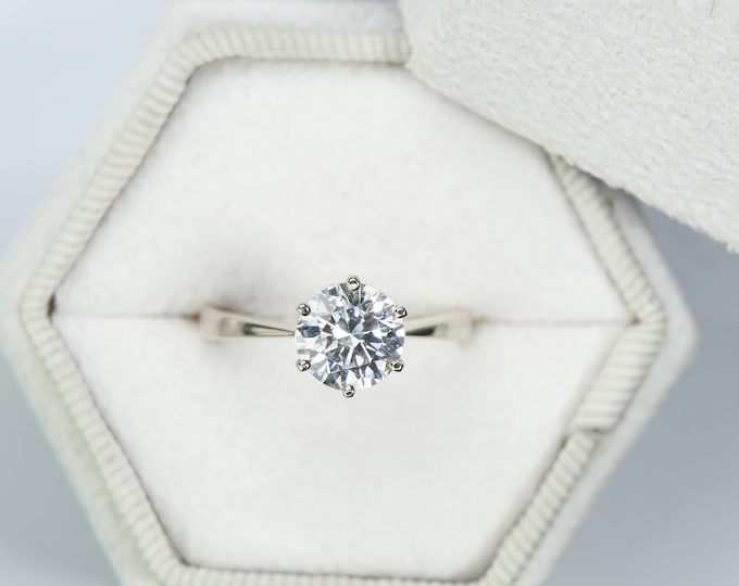Solitaire 18K White Gold Round Cut Diamond Engagement Ring 1.50 CT G/SI2-I1