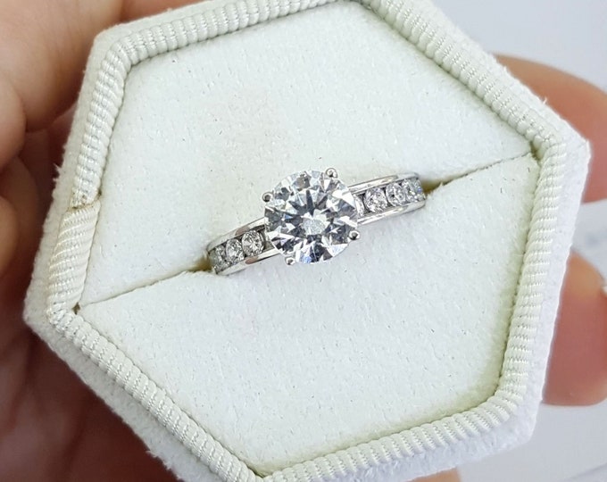 Natural Diamond Engagement Ring, Round Cut Ring,  14K White Gold Ring, 1 1/2 Carat Diamond H SI1, Minimalist engagement ring