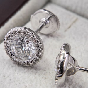 Diamond Stud Earrings 3 1/4 CT Round Cut D/SI1 14K White Gold Affordable
