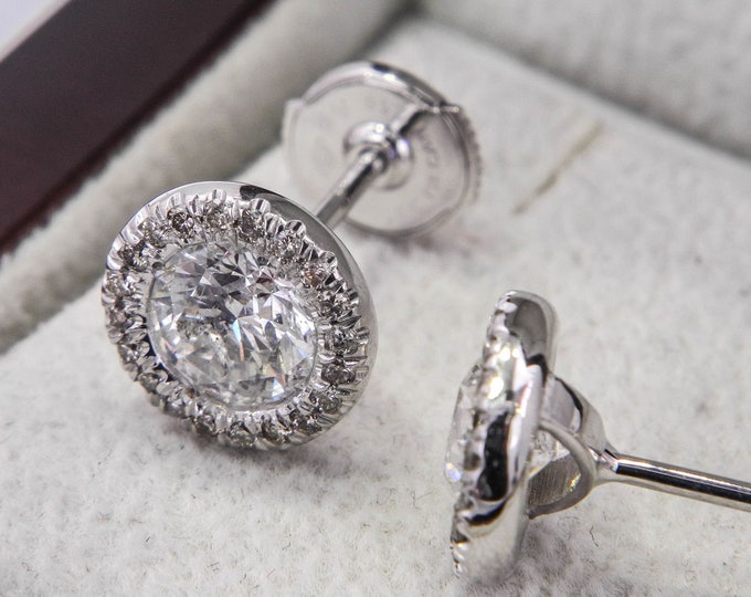 Diamond Stud Earrings 3 1/4 CT Round Cut D/SI1 14K White Gold Affordable