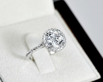 Lab Grown Diamond Engagement Ring, 1.50 CT Round Cut Ring, 14k Solid Gold Ring, Lab Diamond Ring, Halo Ring Engagement