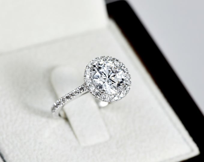 Lab Grown Diamond Engagement Ring, 1.50 CT Round Cut Ring, 14k Solid Gold Ring, Lab Diamond Ring, Halo Ring Engagement