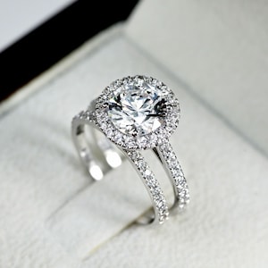 3 1/4 CT Echt Diamant Verlobungsring Set rund D/SI1 14K Weißgold