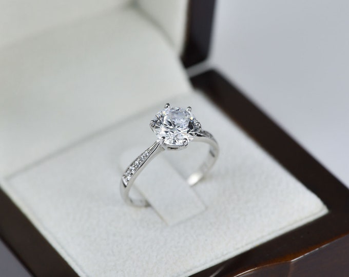 1 ct Lab Grown Diamond Engagement Ring, Round Cut Ring, 14k Solid Gold Ring, White Gold Diamond Ring, Wedding Diamond Ring