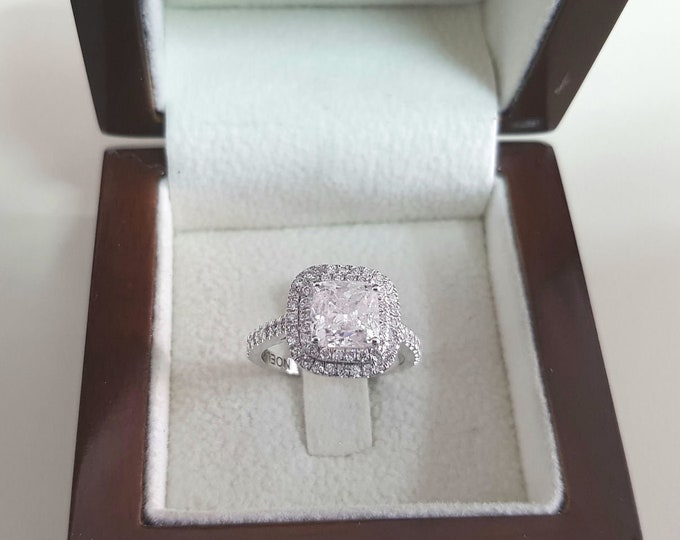 2 1/5 Carat Certified Cushion Cut Diamond Engagement Ring H/SI2 14K White Gold