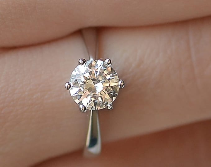 2 2/3 Carat F/SI1 Classic Diamond Engagement Ring 6 Prong Round Cut 14K White Gold