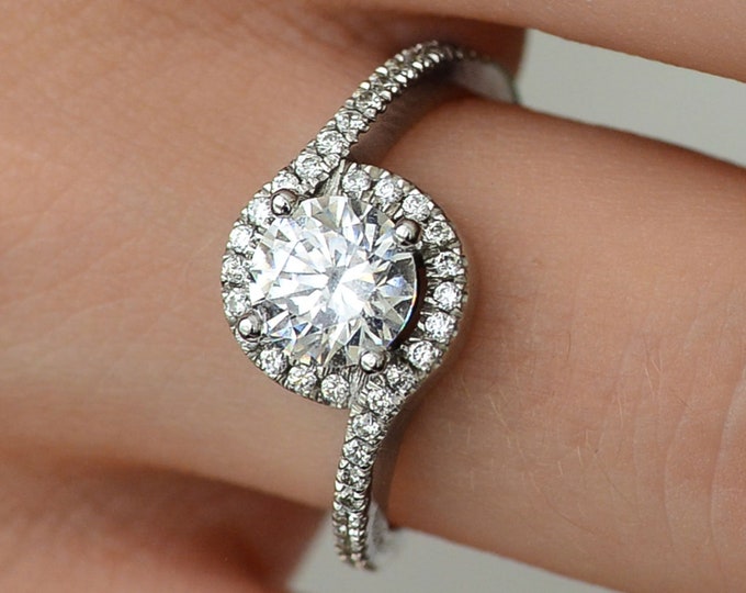 Shiny Natural Pave 1 CT Diamond Engagement Ring Round H/VS1 14K White Gold Clarity Enhanced