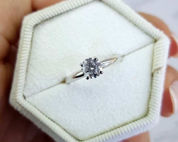0.40 CT Ladies Round Cut Diamond Engagement Ring 14K White Gold D/SI1