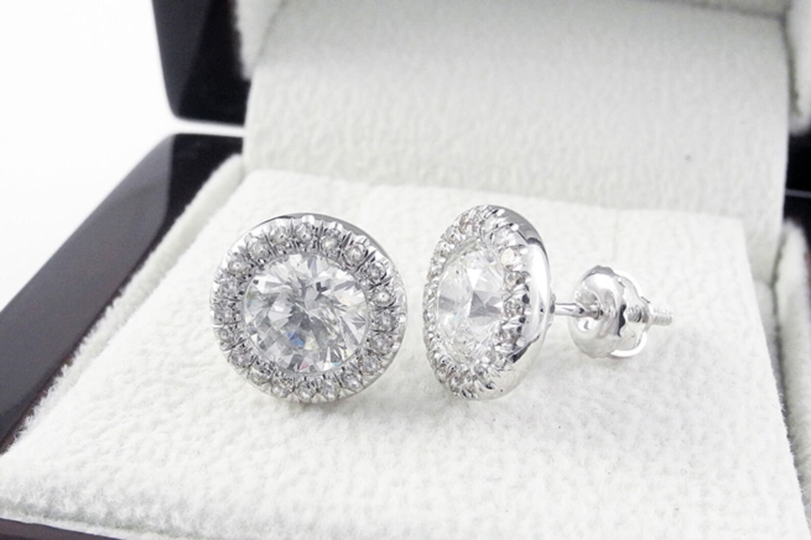 2 Ct Halo Diamond Stud Earrings Round Cut D/VS1 14K White | Etsy