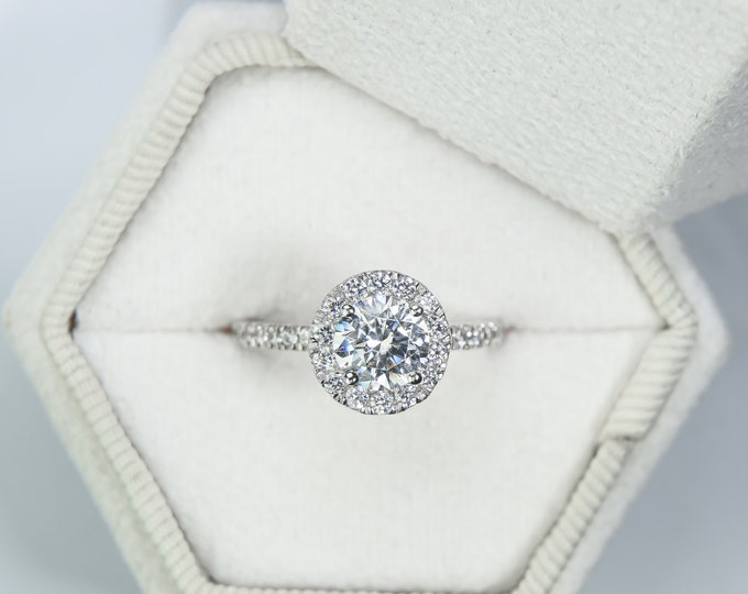 1 Carat Ring, Natural Diamond Ring, Halo Design, Bridal Diamond Ring, Solid Gold Rings, Round Diamond, Engagement Ring, Real Diamond Ring