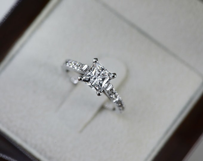 1 carat Diamond, Princess Cut Diamond, Engagement Ring, Solid Gold Ring, Real Diamond Ring, Natural Diamond, One Carat Diamond, Pave Ring