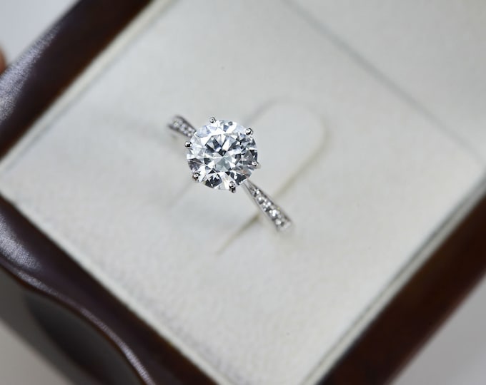 2/3 Ct Genuine Round Cut Diamond Engagement Ring F/SI1 14K White Gold Enhanced