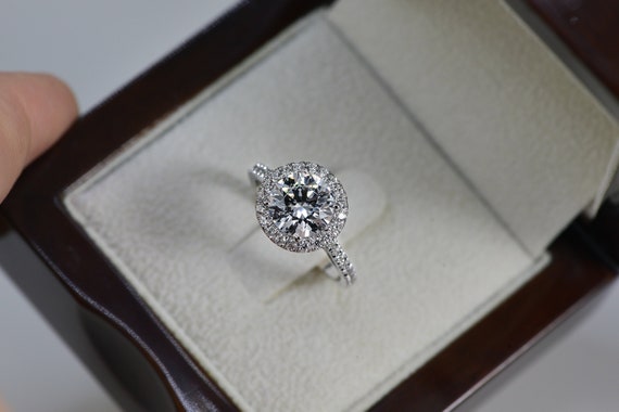 3 Ct Round Diamond Engagement Ring, F/SI1-SI2 18K White Gold Ring, Halo Diamond Ring