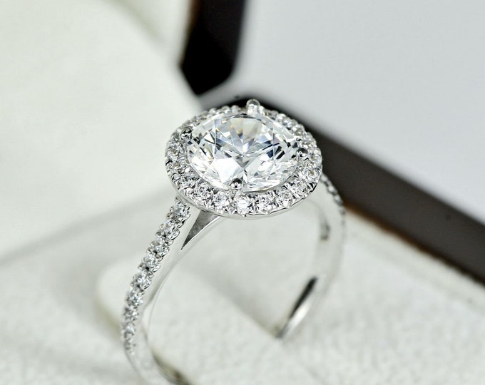 Lab Grown Diamond Engagement Ring, 3 CT Round Cut Ring, 14k Solid Gold Ring, Lab Diamond Ring, Halo Ring Engagement
