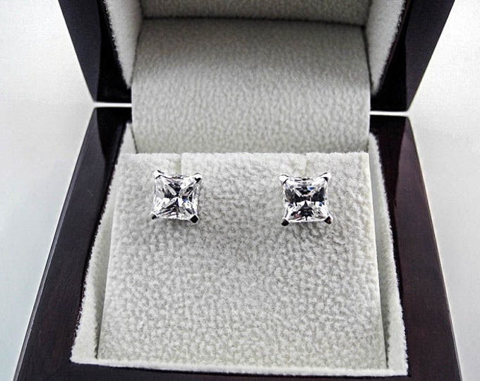 Princess Cut 1.00 CT H/SI2 Sparkling Diamond Stud Earrings 14K White Gold