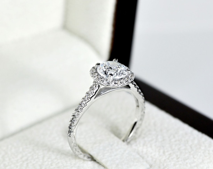 Lab Grown Diamond Engagement Ring, Lab Created Diamond Ring, Square Halo Engagement Ring, 0.75 ct Round Cut ring, 14k Solid Gold Ring