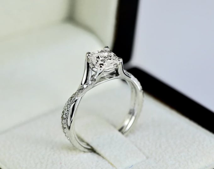 2 1/5 Carat H SI2 Ladies Diamond Engagement Ring Cushion Cut 14K White Gold