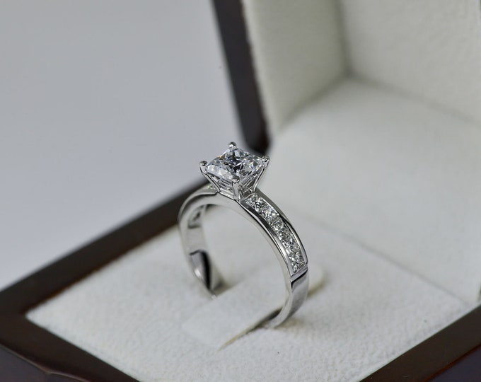 2 CT Bridal Diamond Engagement Ring Princess Cut D/SI1 14K White Gold