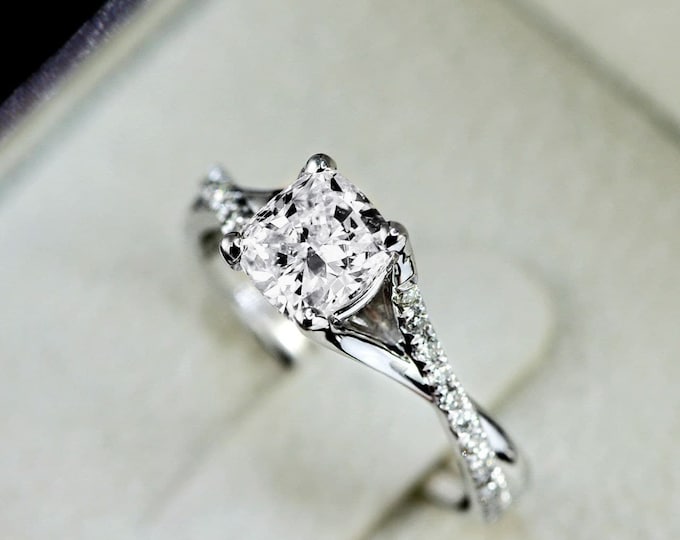 2.40 CT Bridal Cushion Cut Diamond Engagement Ring 14K White Gold D/SI1