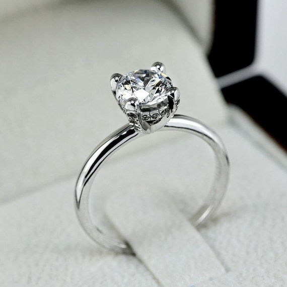 14Kt White Gold Solitaire Ring With 0.50ct Round Natural Center