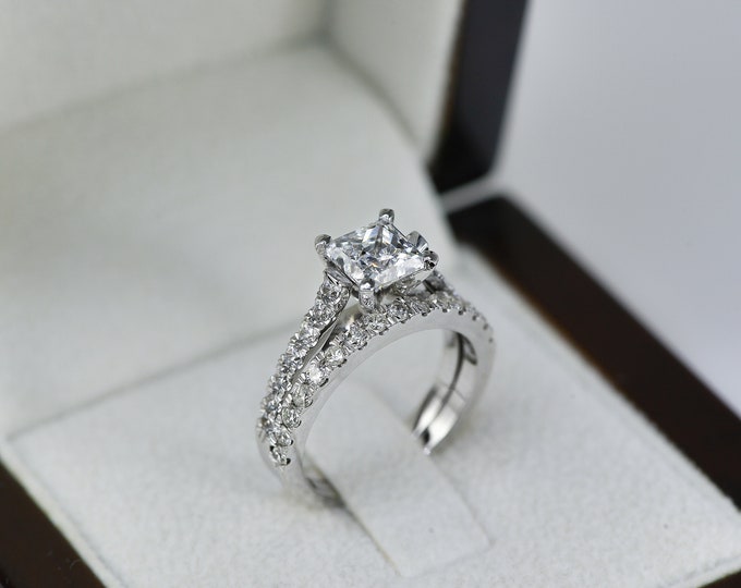 Princess Cut Wedding Ring Set, Unique Bridal Ring Set, Wedding Ring Set, 2 ct Lab Grown Diamond Engagement Ring