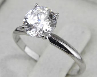 1 Ct H/SI1 Diamond Engagement Ring, Natural Solitaire Ring, Round 18K White Gold