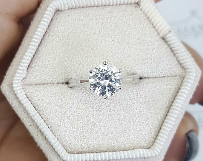 Solitaire 14K White Gold Round Cut Moissanite Diamond Engagement Ring 1.00 CT D-F/VVS1