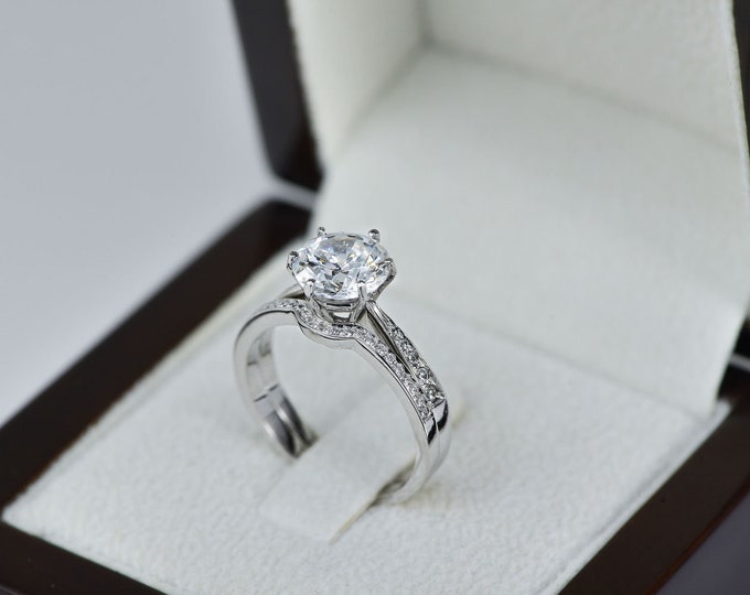 Engagement ring Set, Round cut ring, 1 2/3 CT Real Diamond ring, H/VS2, 14k Solid Gold ring, Wedding Ring Set, 14ct gold ring