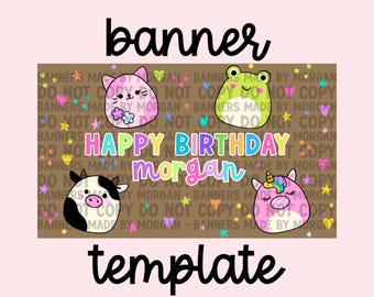 Squishmallow Banner Templates | DIGITAL FILE | Squishmallow Girly Tween Banner | Colorful Neon Birthday Banner Template | 3x5 Painted Sign