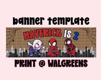 Spider Friends Banner | Spider Banner Template | CANVA EDITABLE TEMPLATE | Digital File | Spider Theme Birthday Banner | 2x6 Printed Banner