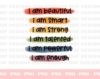 Afirmaciones inspiradoras en formato PNG: Frases positivas de amor propio (Descarga digital)