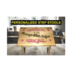 Personalized Woodburned Kids Step Stool, Birth Stats Heirloom Gift