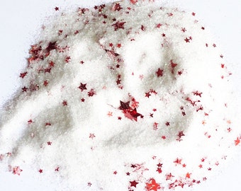 Decorative white sand with red glitter and stars - 150g