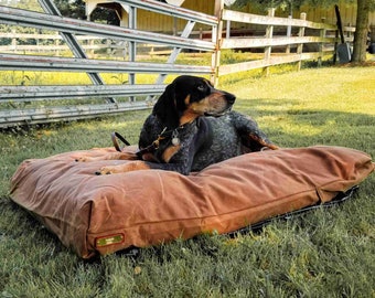 LARGE DOG BED 50"x38" | Feather-Top Soft Pet Bed With Waxed Canvas Cover | Wool Filled Insert | Small Dog Bed Size Available Too!