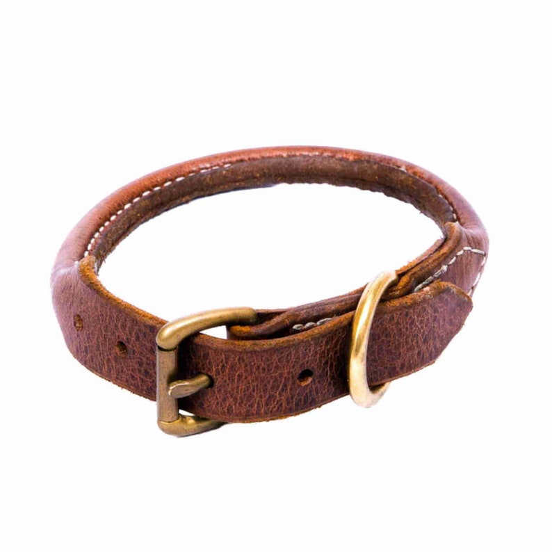 ROLLED DOG COLLAR Rolled Leather Dog Collar Prevents Matting for Long Haired Dogs Collars for