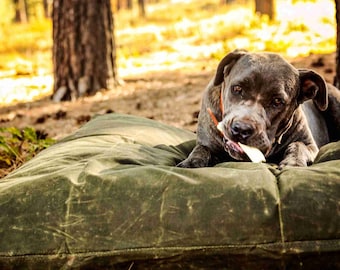Cedar LARGE DOG BED 50"x38" | Deodorizing Pet Bed With Waxed Canvas Cover | Wool Filled Insert | Small Dog Bed Size Available Too!