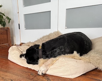 FEATHER BED| Plush 100% Down & Feather-Filled Bed | Soft and Plush Pet Bed With Cotton Canvas Cover | Down Feather Filled