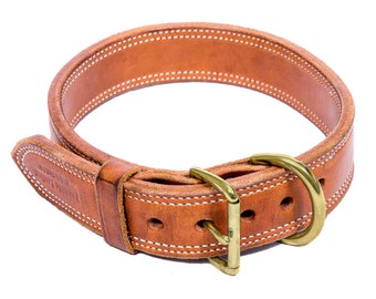 THE CAPTAIN - Hand-Crafted Wide Tactical Leather Collar | For Large Dogs | Thick Leather | Heavy Duty with XL Solid Brass Hardware