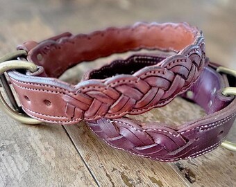 THE HAMILTON - Beautifully Designed Premium Bridle Leather Dog Collar | Hand-Braided and Stitched