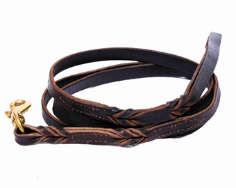THE RIVER - Embellished Leather Leash | Hand-Braided Leather Style Crafted Premium Bridle Leather | Also In Dog Traffic Lengths