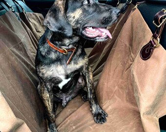 CAR SEAT COVER For Dog | Water Repellant Back Seat Dog Cover | Rugged Outdoor Canvas Finished with Premium Leather | Protect Your Car Seat