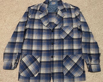 Vintage 90s Mens Large Pendleton Brown Plaid 100% Virgin Wool Blazer Jacket USA
