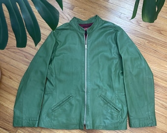 Vintage XL Avirex Green Leather Varsity Bomber Jacket USA Made