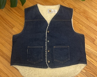 Carhartt Denim Vest Sherpa Lined 8SV Vintage 80s Gilet Waistcoat