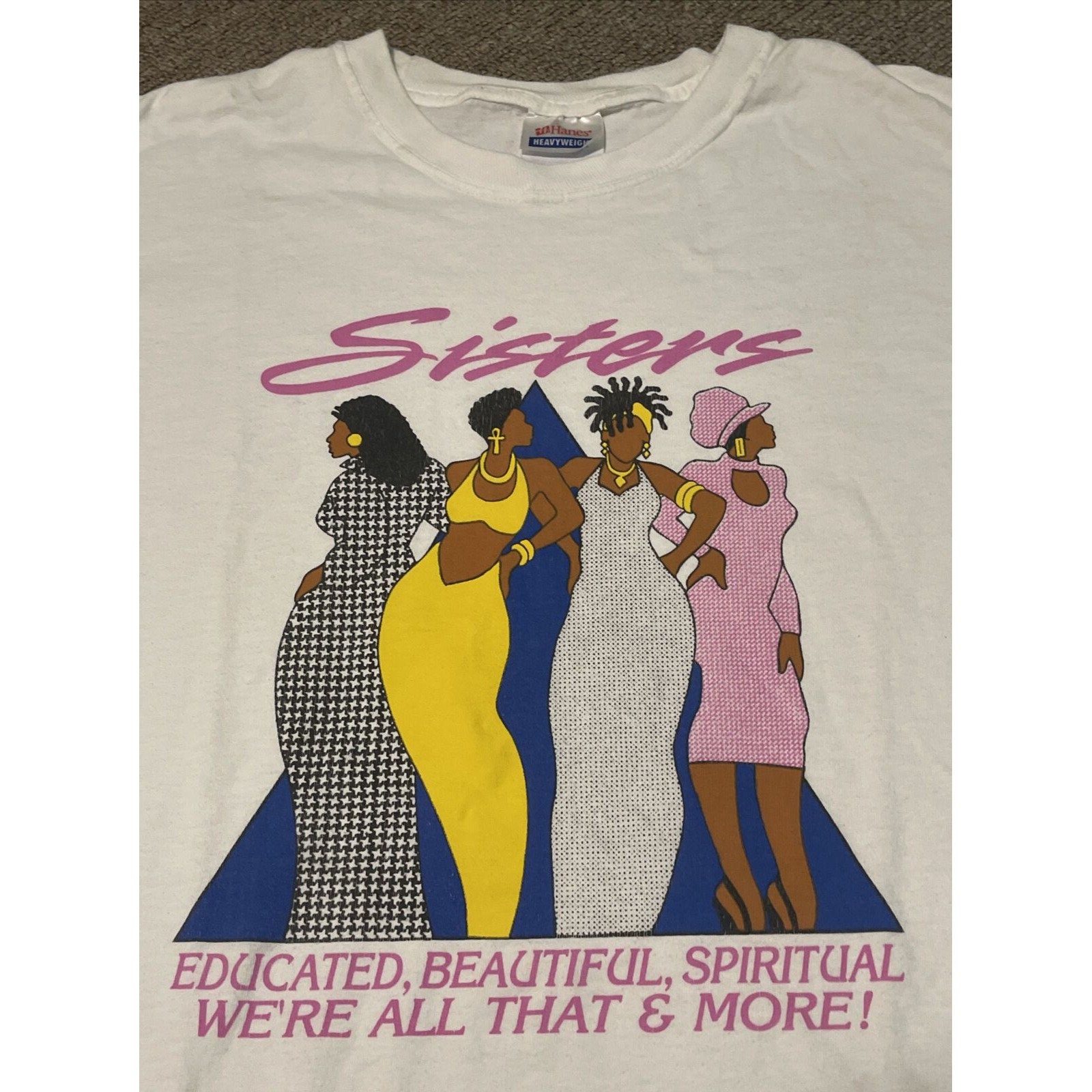 Vintage 90s XL Sisters African American Women Empowerment White T 