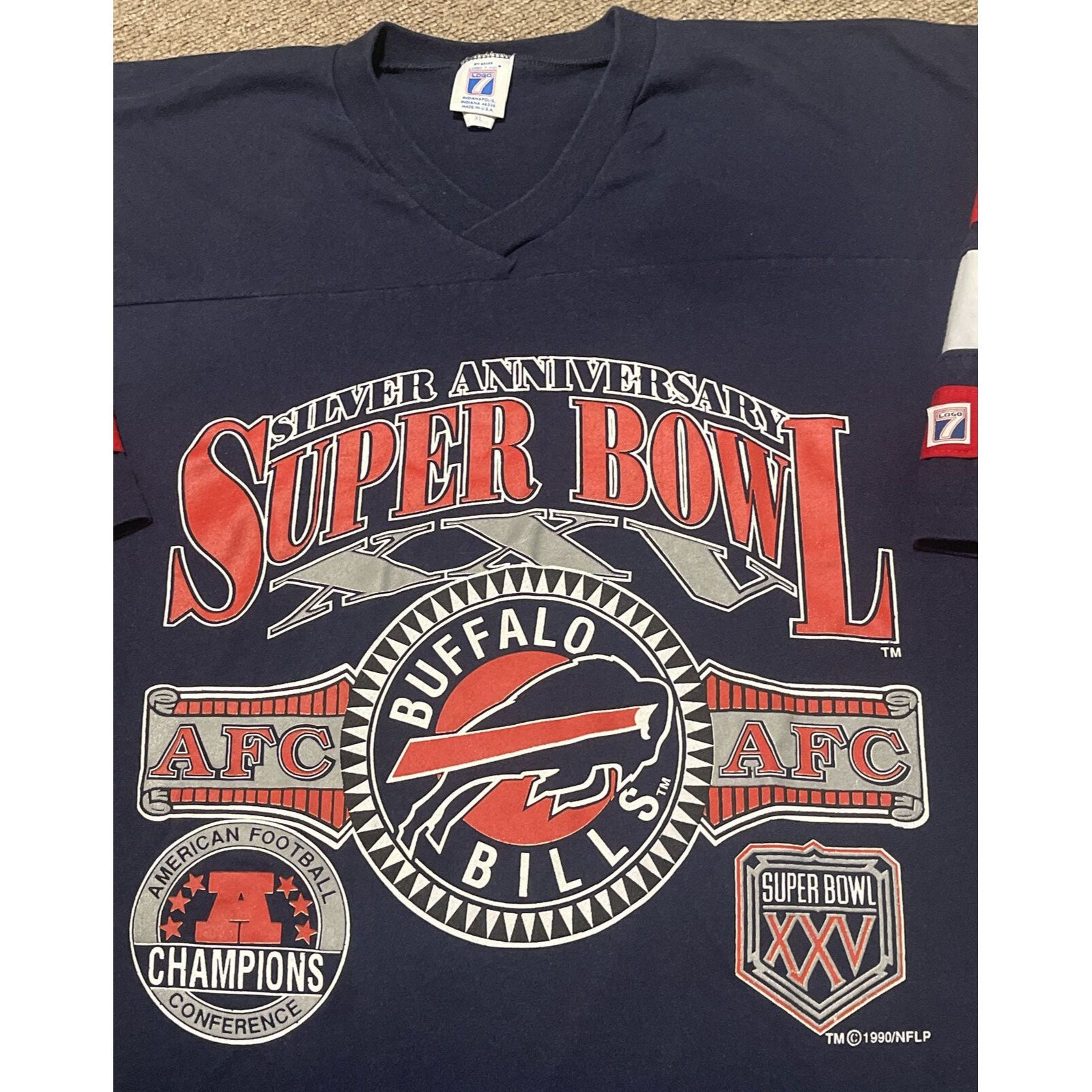 Vintage 1990 XL Buffalo Bills Logo 7 AFC Champs Superbowl 1/2